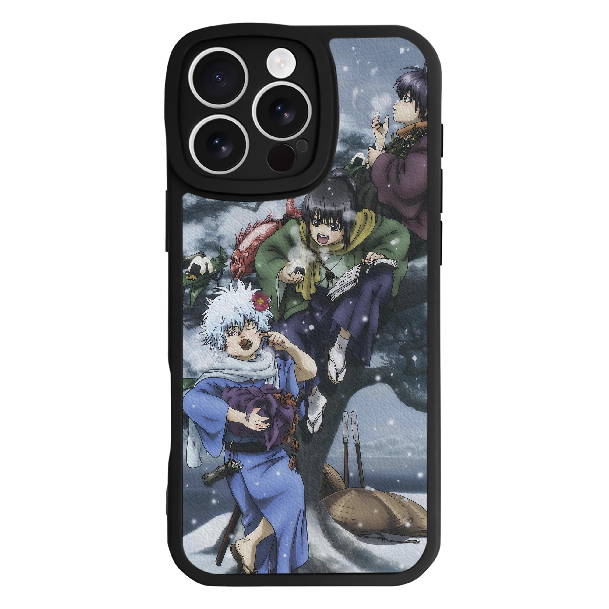 （画像用） ぎんたま 坂田銀時（さかたぎんとき） 神楽 志村新八（しむら しんぱち） GINTAMA Sakata Gintoki Kagura Shimura Shinpachi 【iPhone 16シリーズ対応】シリコンスマホケース（レザー調） 材質：シリコン